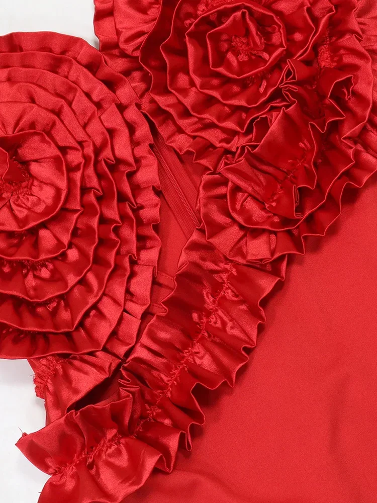 Vestidos midi longos recortados com detalhes rosas femininos glam sem mangas vermelho floral noite vestidos de festa ano novo vestido robe