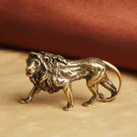 Antique Bronze Lion Statue Small Ornaments Solid Copper Mountain Lions Miniature Figures Brass Sculpture Crafts Decor