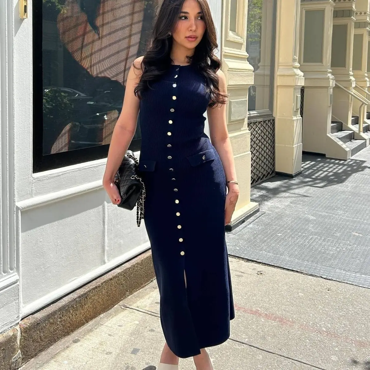 French Elegant Temperament Long Skirt For Women'S Summer Sleeveless Knitted Commuting Intellectual Socialite Dress