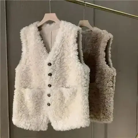 Spring and Autumn New Style Western-style Versatile Thick Vest Net Infrared Cover Lamb Fur Vest Women's Fur Integrated