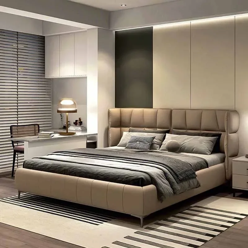 Nordic Designer Double Bed High End Headrest Sleeping Luxury Double Bed Bedroom King European Letto Matrimoniale Furniture