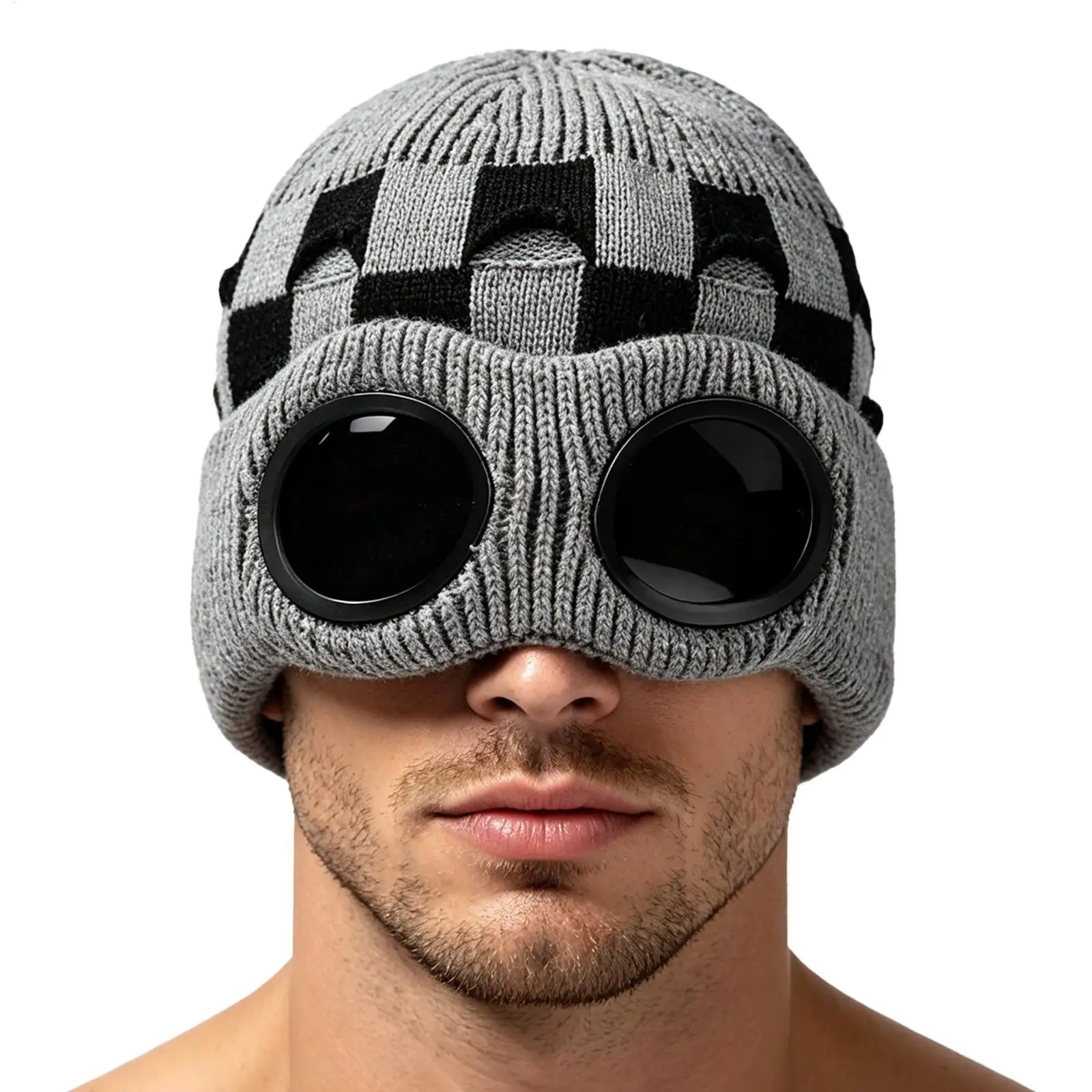 unisex Knitted beanie cap hat with goggles warm autumn/winter hat  Vintage Unisex Knitted Cap Windproof Warmer Ski Beanies