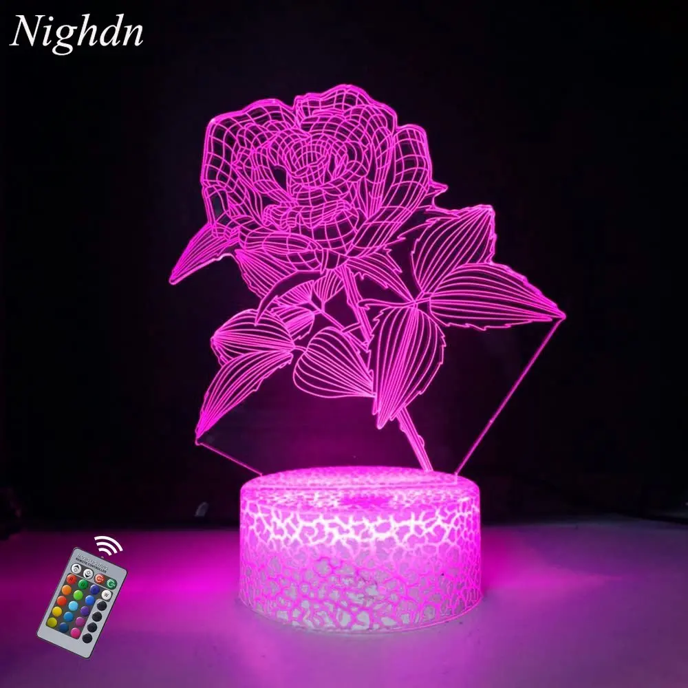 Nighdn Flower Night Light 3D Rose Table Lamp 7 Color Changing Toys Bedroom Decoration  Valentine Day Gift for Lover Girl Friends