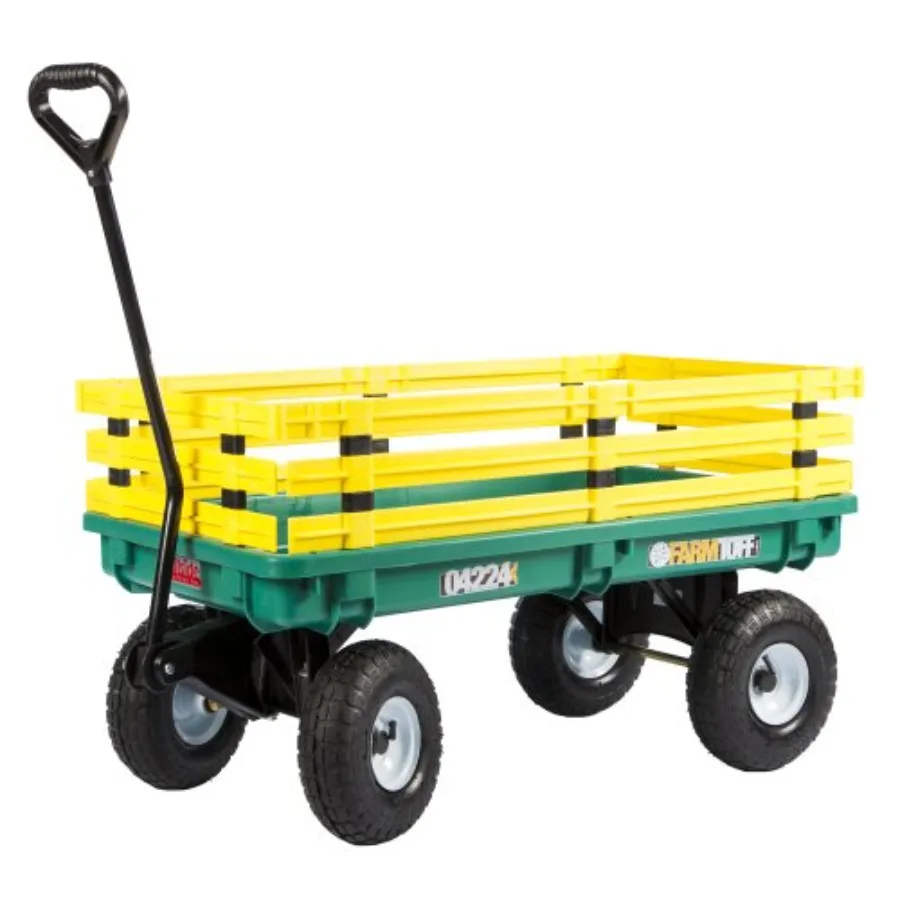 Plastic Garden Wagon for Gardening, Landscaping Yard Work Durable Poly Material, Black Removable Side Racks, Pneumatic Tires, D