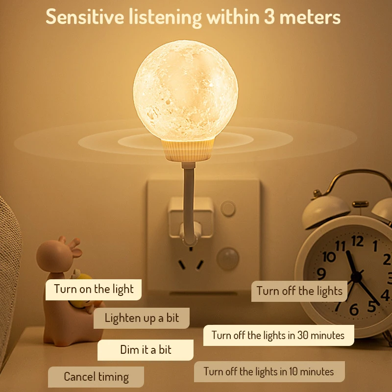 Intelligent Voice Control Night Light Breastfeeding Eye Protection Socket Bedroom Sleep USB Room Internet Celebrity Moon Lamp