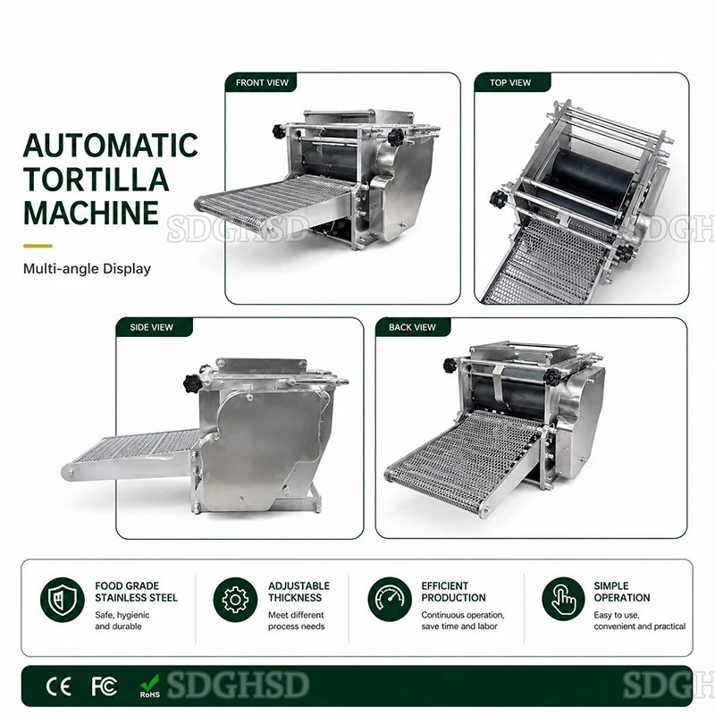 Commercial Tortilla Sheeter For Roti and Chapati Central Kitchen With Custom Size And 304 Stainless Steel