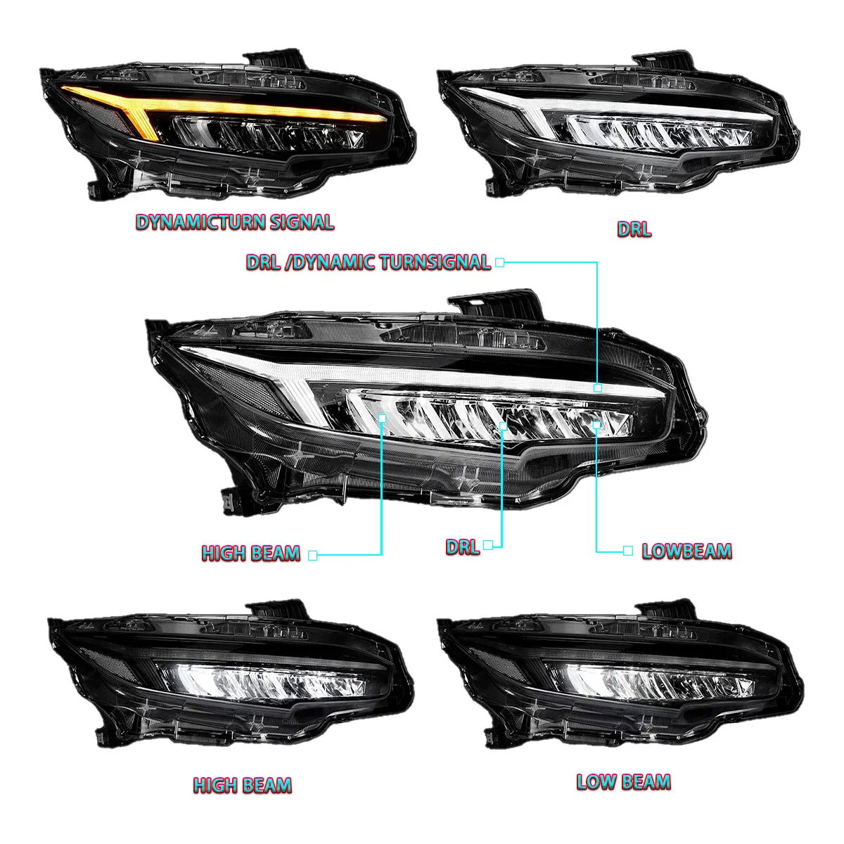 SINDAR LED Headlights For Honda Civic 2016-2021 10th Gen Sequential Front Lamp Assembly - Image 4