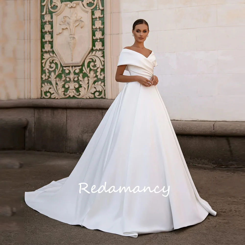 

Redamancy Customized White A-Line Wedding Dresses 2025 Simple Elegant Lace Up Satin Custom Made Brides Long Wedding Party Dress