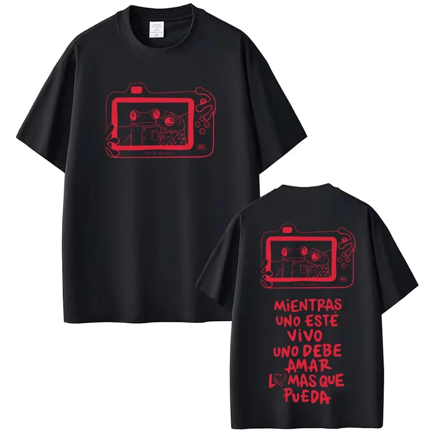 Camiseta Oversize Unisex con Estampado de Cámara y Slogan 'Mientras Uno Está Vivo' en Español, Top de Algodón Estilo Urbano para Hombre y Mujer