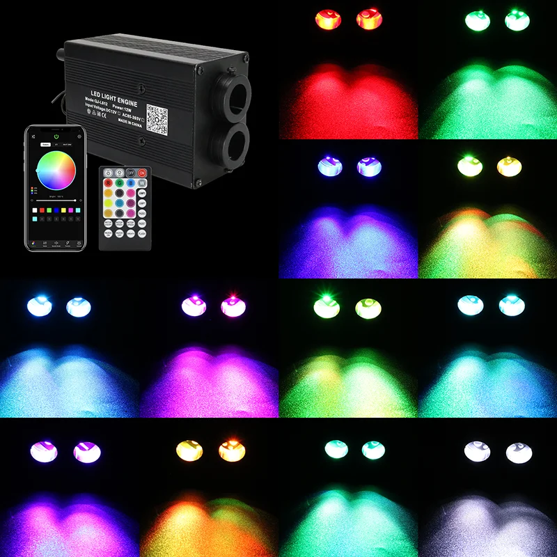 12W Dual Port Twinkle Fiber Optic Lights for Car Roof RGBW Starry Sky APP Music Control Car Accessories Ambient Light