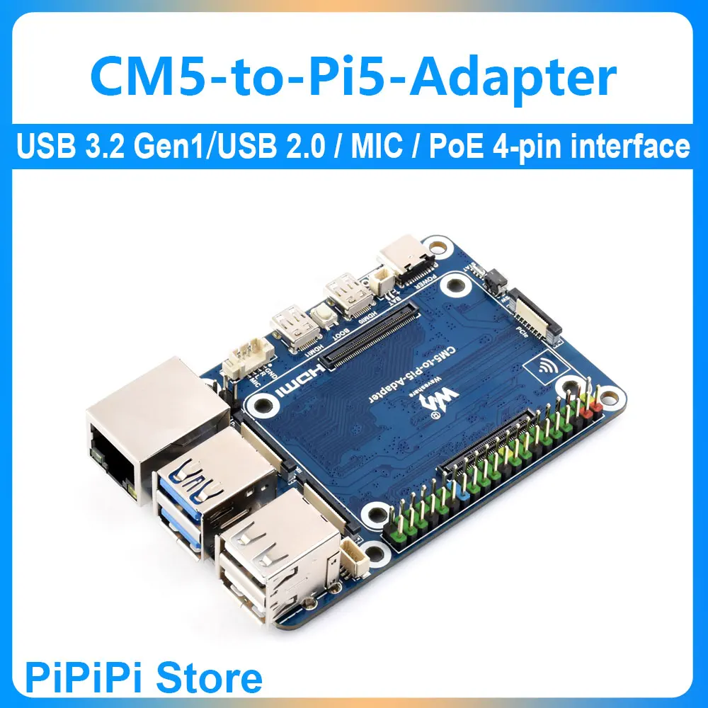 

Raspberry Pi CM5 to Pi 5 Expansion Board USB 3.2 Gen1 Gigabit Ethernet RJ45 Interface micro HDMI Micro SD card interface
