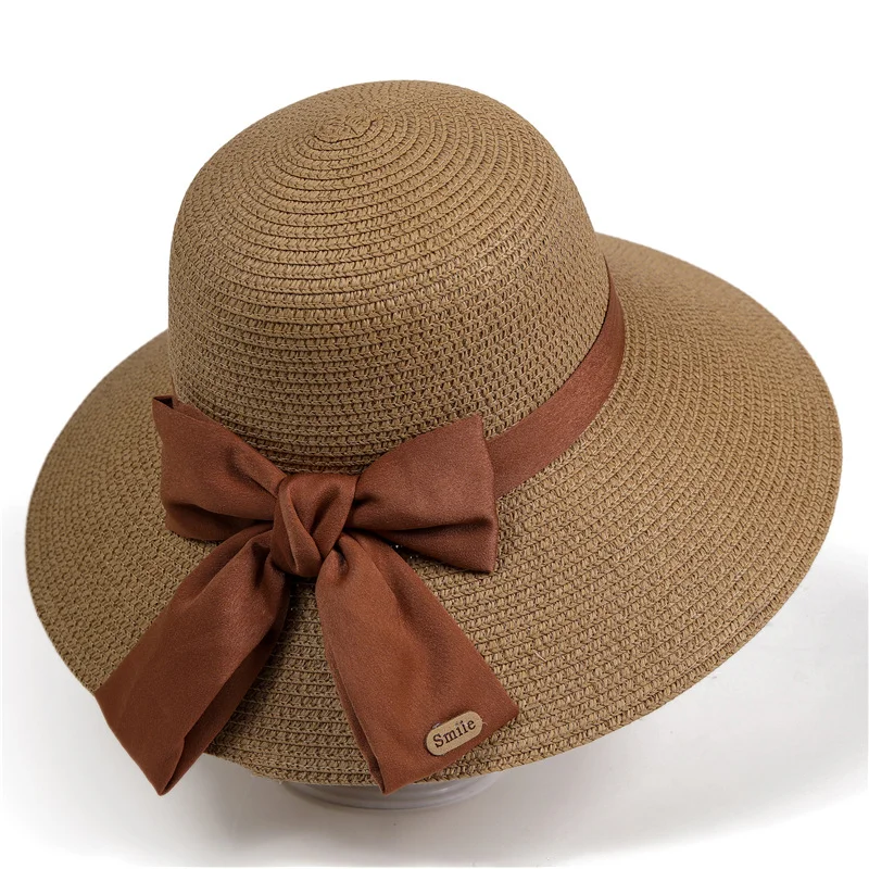 

Big Brim Straw Hat Female Summer Seaside Beach Sun Protection Sun Hat Outdoor Breathable Foldable Bow Sun Hat