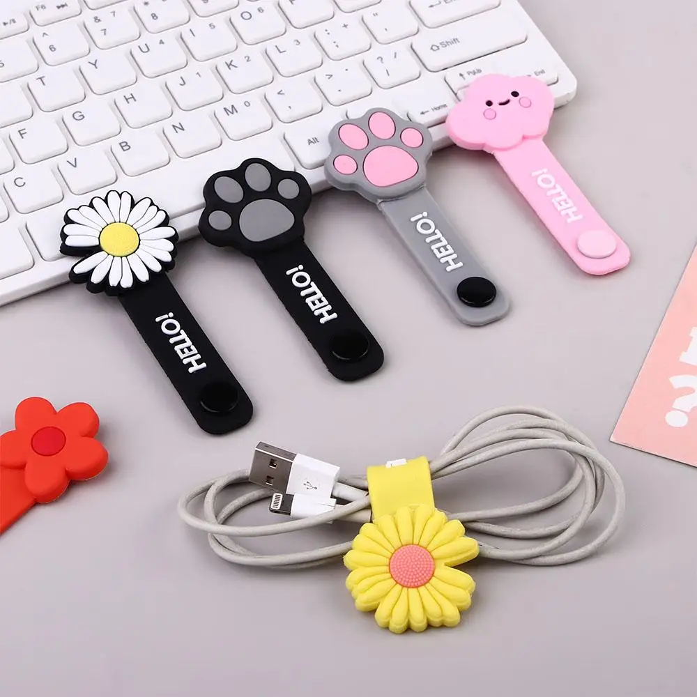 Silicone Cable Winder Cable Organizer Bookmark Data Line Protector Clip Multi-function Fruit Flower Winder Headphone Storage