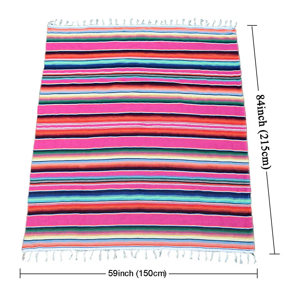 59 x 84 Inch Mexican Tablecloth Striped Blanket for Mexican Party Decorations Square Cotton Mexican Serape Blanket Outdoor Decor