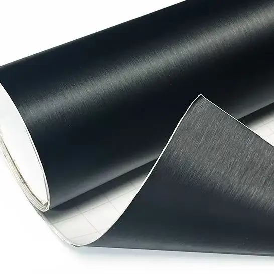 Schwarze Gebürstete Aluminium-Metallic-PVC-Vinylfolie Selbstklebende Auto- und Motorrad-DIY-Aufkleber mit Luftkanälen