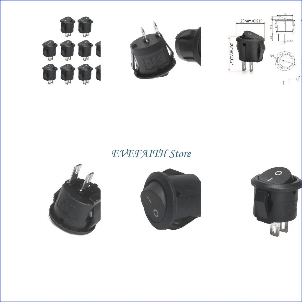 

124B 10Pcs Rocker Switch ON-OFF 2 Position 2 Pins Electrical Equipment with Light Power Switch for Boat Motorhome