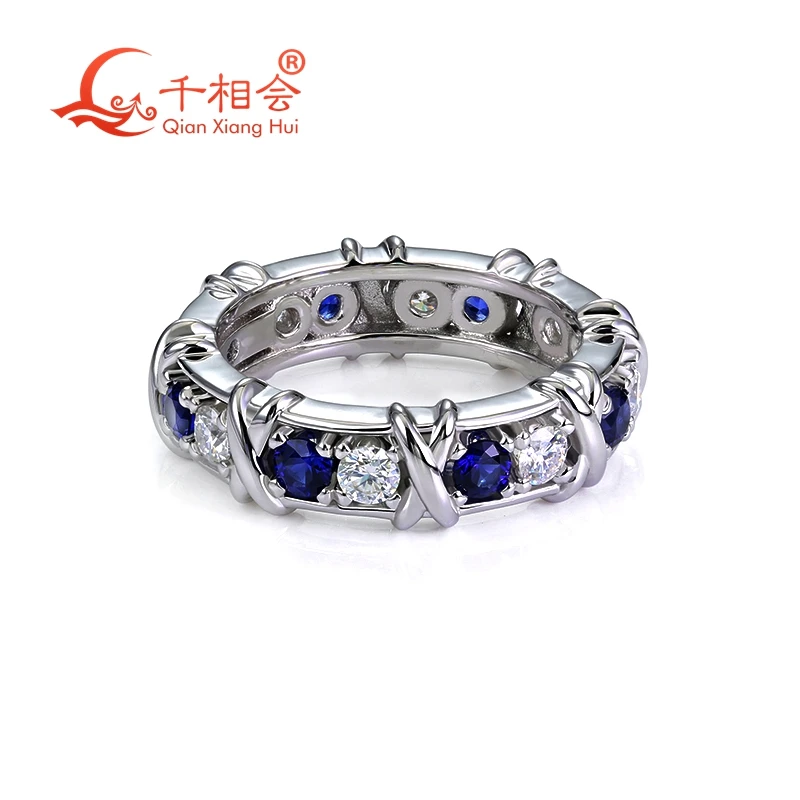 Imagem -02 - Anéis de Prata Esterlina para Homens e Mulheres Redondos Vermelho Azul Safira Branco Pedra Moissanite Anel de Noivado para Senhoras x mm 925