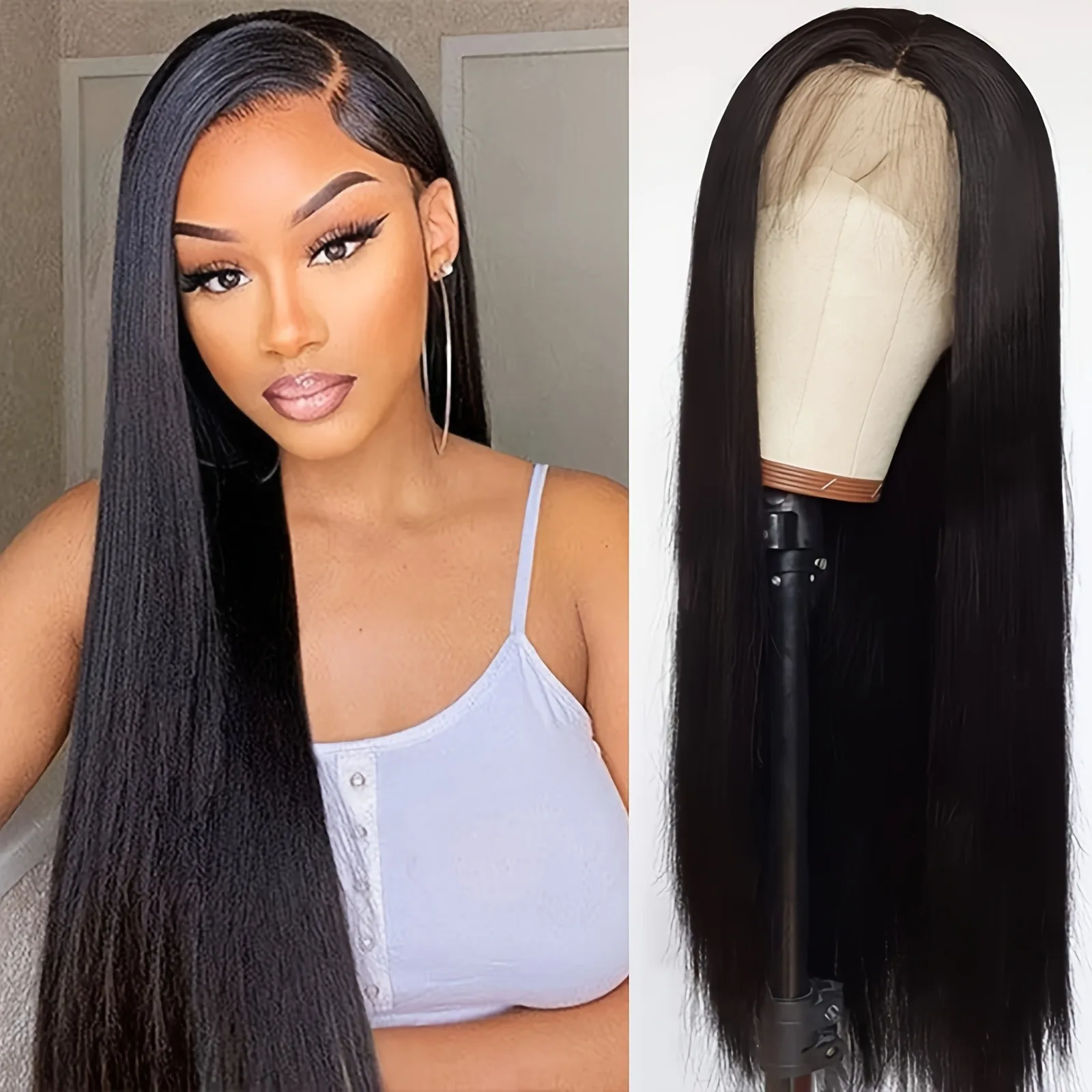 

13x4 HD Lace Frontal Black Straight Wig Glueless Lace Front Wig Long Black Human Hair Wig for Women Natural Daily Party Wig