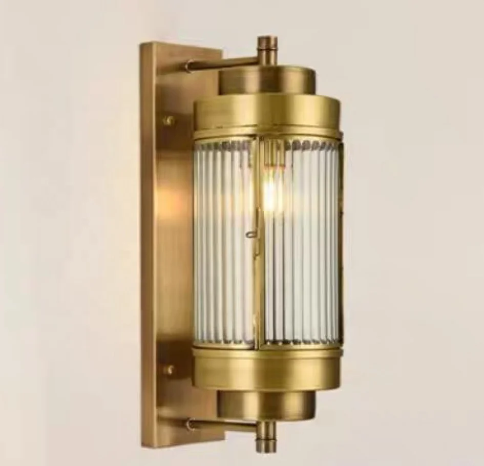 Luxury All Copper Double Section Outdoor Wall Lamp, Waterproof and Rust Proof, Hotel Villa Courtyard Entrance External Wall Lamp