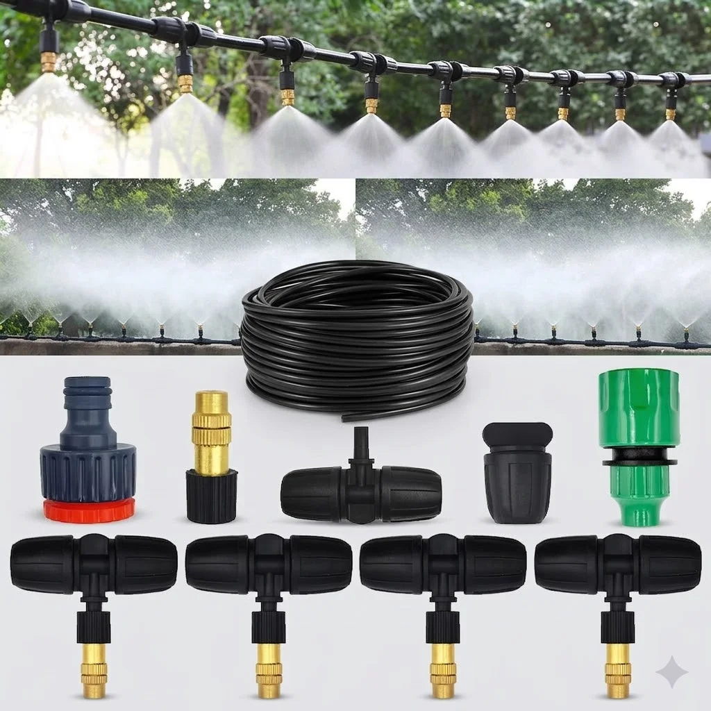 Outdoor Spray Cooling Solution Garden Watering System 5-20m Automatic Irrigation Spray Sprinkler Kit For Potted Plants