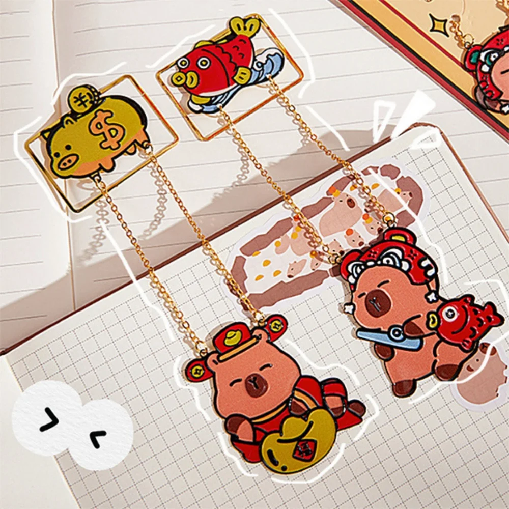 Kawaii New Year Capybara Metal Bookmark Exquisite High-grade Book Page Holder Tassel Pendant Bookmark Portable Cartoon Book Clip