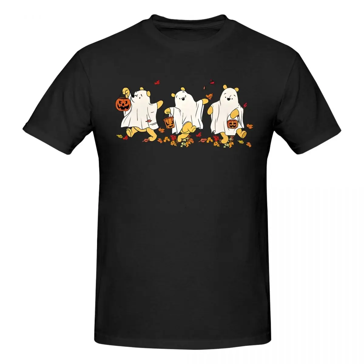 Men T-Shirt Halloween Pooh Ghost Novelty Pure Cotton Tee Shirt Short Sleeve Disney Pooh Bear Winnie T Shirts Round Neck Clothing