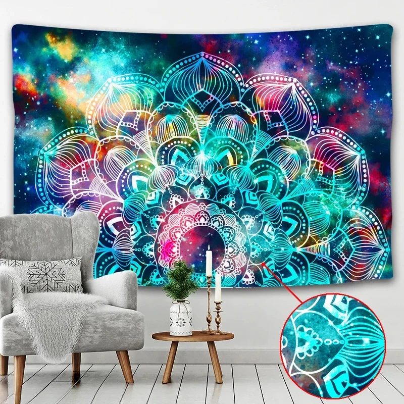 VIKAMA Colorful Mandala Tapestry, Boho Bohemian Ethnic Floral Wall Hanging for Bedroom, Dorm, Living Room & Home Aesthetic Decor