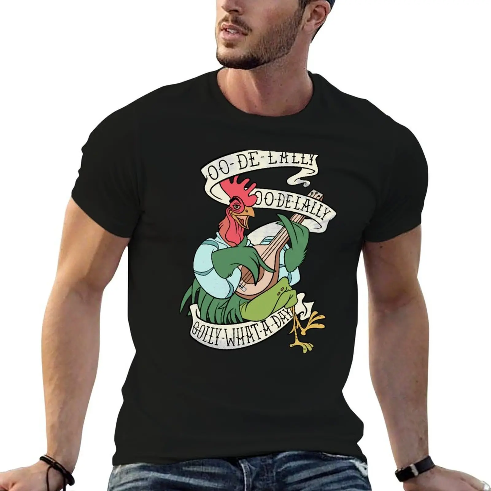 

Distressed Alan A Dale Rooster Bard - Golly What a Day Tattoo Banner Design T-Shirt man t shirt summer T-Shirt