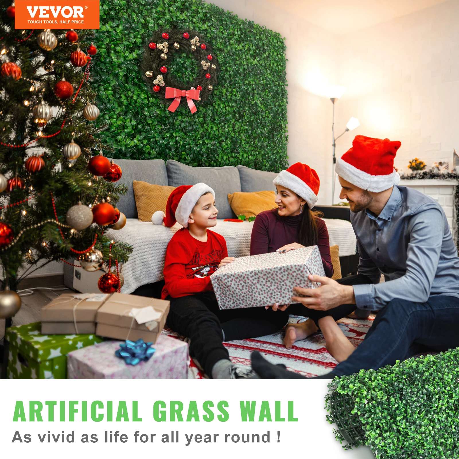 VEVOR 12PCS 10x10 in Artificial Boxwood Panels Boxwood Hedge Wall Mat Artificial Grass Backdrop Wall Privacy Screen UV Protected