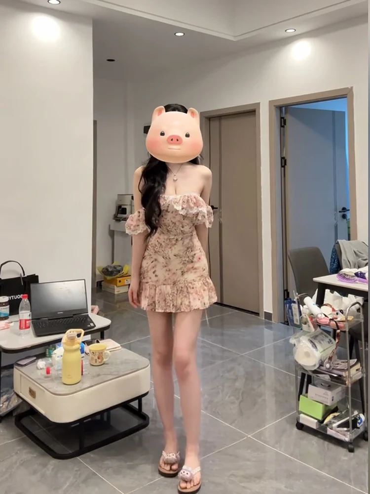 Vestido Tubo con Estampado Floral Sexy Pure Desire, Diseño de Verano, Un Hombro Descubierto, Ajuste Delgado, Falda Cruzada para Mujeres Curvy, Estilo Urbano