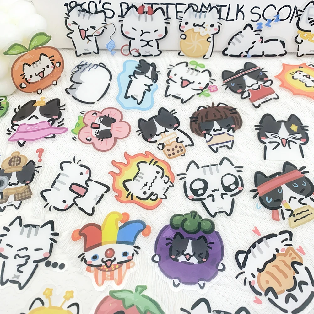 54 stücke Kleine Katze Transparent PET Aufkleber Aufkleber Für Laptop Sammelalbum Koffer Gitarre DIY Ästhetische Aufkleber Kreative Geschenke – Detail 10