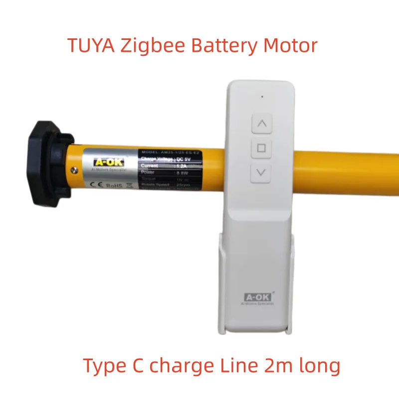 A-ok Tuya Zigbee Battery Motor Electric Roller 38mm Tube Alexa Google Home Smart Remote Control  AM25-1.2/30-MEL-P-W