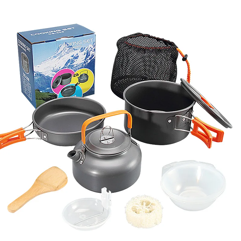 

Camping Cookware Kit Foldable Portable Camping Utensils Hard Alumina Save Space Equipment Heat-resistance for 2-3 People Picnic