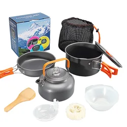 Kit de utensilios de cocina para acampar, utensilios portátiles plegables, alúmina dura, ahorra espacio, equipo resistente al calor para Picnic de 2-3 personas