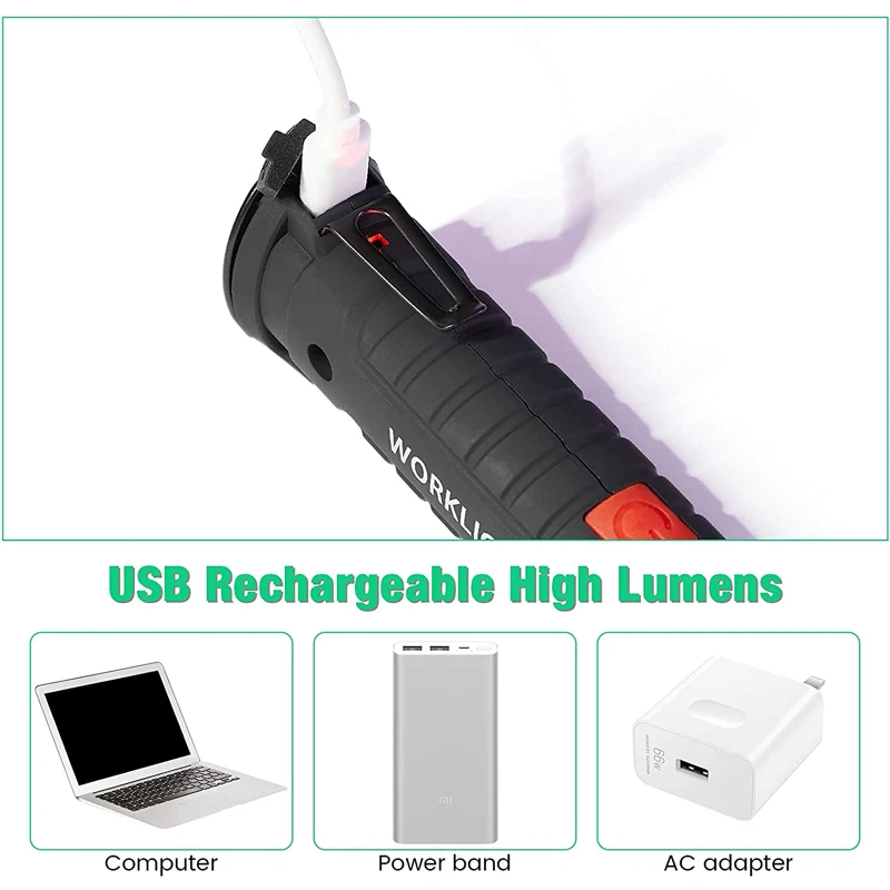 Imagem -03 - Lanterna Portátil Cob Led Usb Recarregável Luz de Trabalho Lanterna Magnética Lâmpada Pendurada com Bateria Embutida Tocha de Acampamento Novo