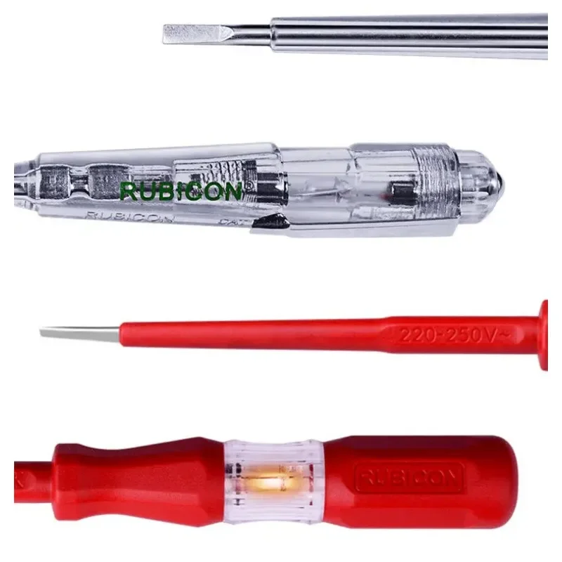 Bolígrafo de prueba de voltaje RUBICON 220 ~ 250V con Detector de potencia LDE herramienta de electricista ranurada RVT-111/RVT-112/RVT-211/RVT-212