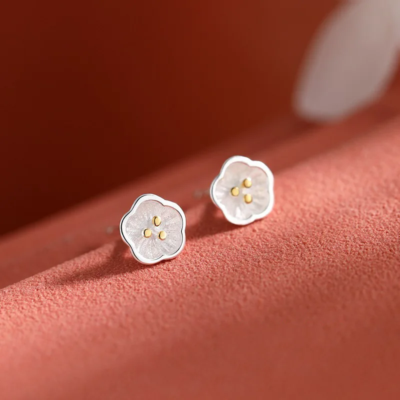 New 925 Sterling Silver Stamen Lotus ​Stud Earrings For Woman Piercing Wedding Jewelry Wholesale Jewellery Argent 925