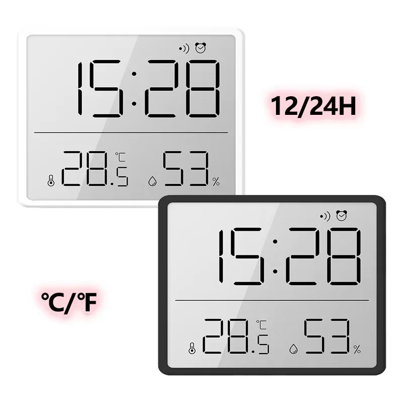 Ultra Thin Alarm Clock LCD Large Screen Digital Temperature Hygrometer Simple Alarm Clock Magnetic Design Desk Decoration Clo