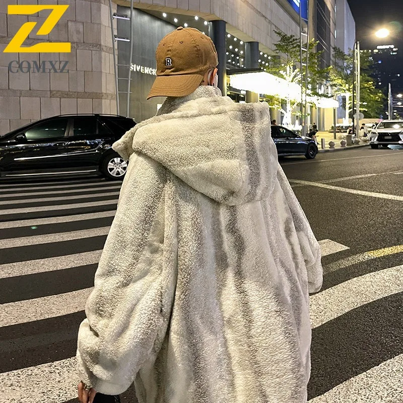 COMXZ 2025 متوفر 24 أنماط سميكة شيربا مقنعين سترة قطن فضفاضة تناسب عادية حجم كبير معطف الرجال YG99 P155 #5