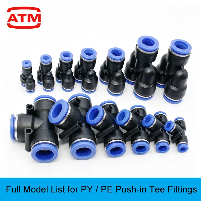 1-50 PCS PY PE Series T Y Shaped Tee 4 6 8 10 12 16mm 3 Way Port Pneumatic Pipe Connector Tube Air Hose Quick Release Fittings