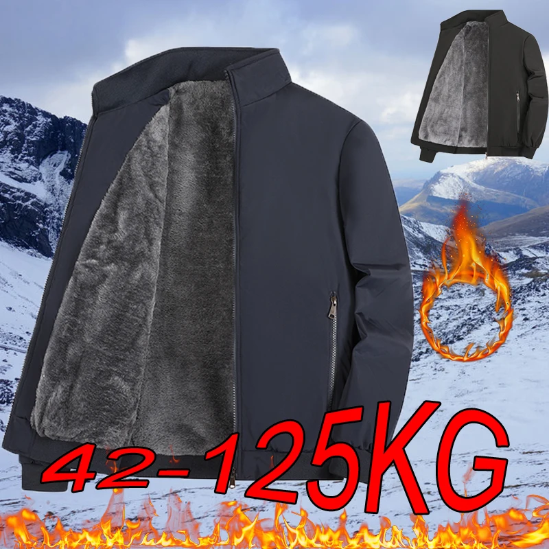 Men's Plus Velvet Jackets M-8XL Plus Size Autumn and Winter 2024 New Casual Cotton Oversize Solid Color Black Navy Blue Coats