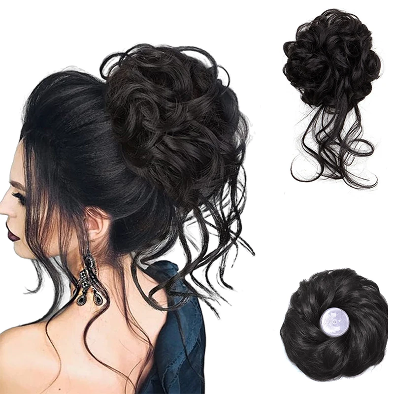 

2PCS Messy Curly Bun Hair Pieces Short Wavy Curly Synthetic Updo Chignon Fake Scrunchies Ponytail Hair Buns Extensions for Women