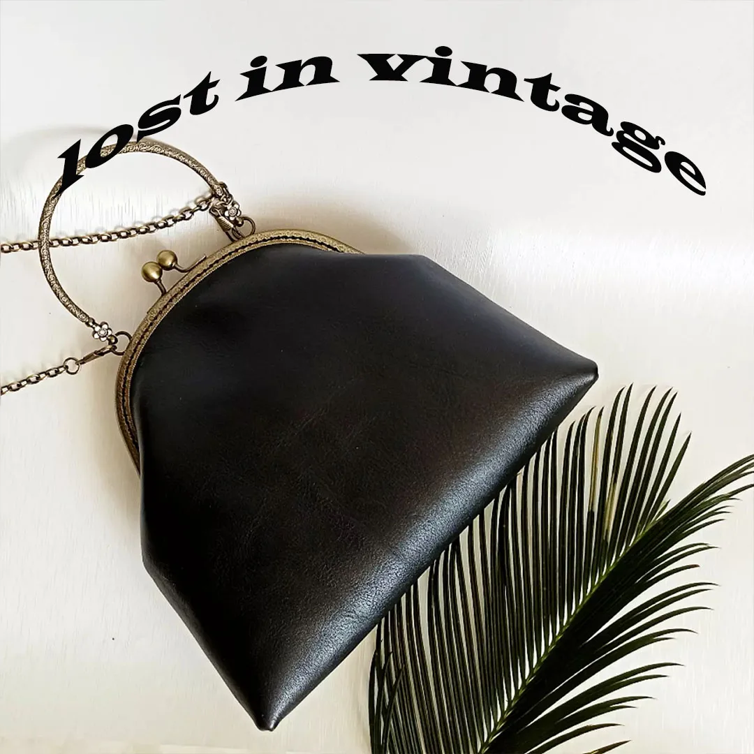 Lost In VintageNatural Leather Bags Kiss Lock Big Bronze At the Bottom are Installed Legs Metal Frame vening Clutch 24x8x18cm