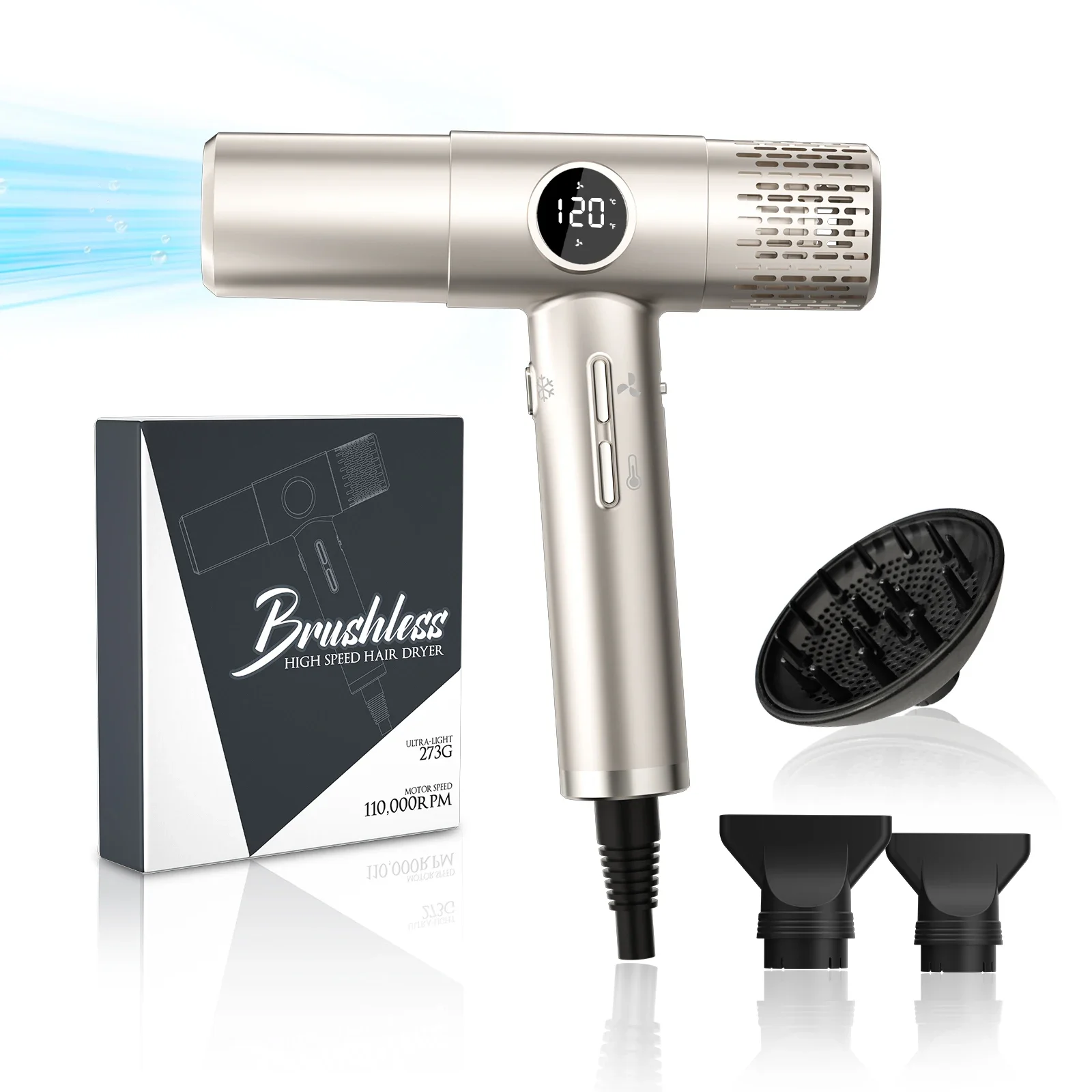 New Professional LCD Display 110000RPM High-Speed Hair Dryer Negative Ionic Blow Dryer Brushless Motor Fast Drying Low Noise