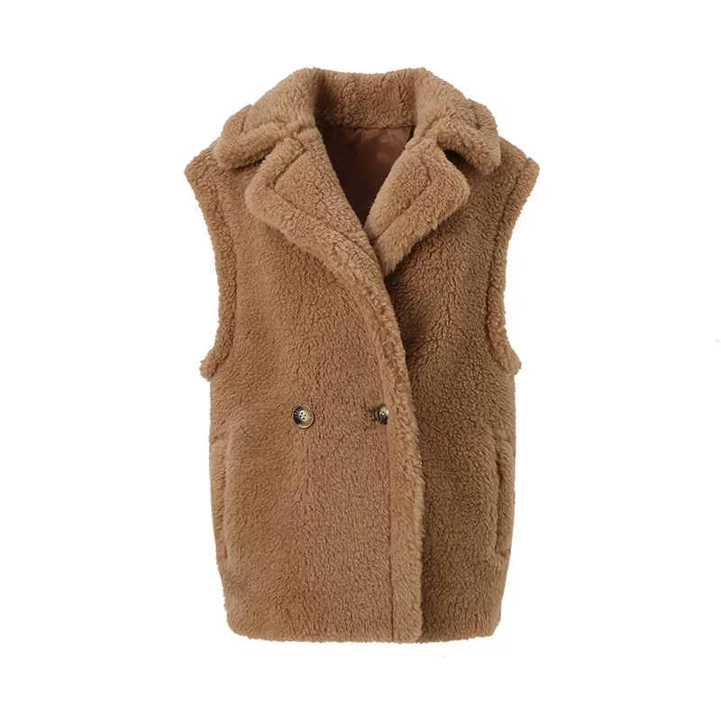 High Quality Winter Thick Warm Teddy Coat Genuine Fur Vest Women