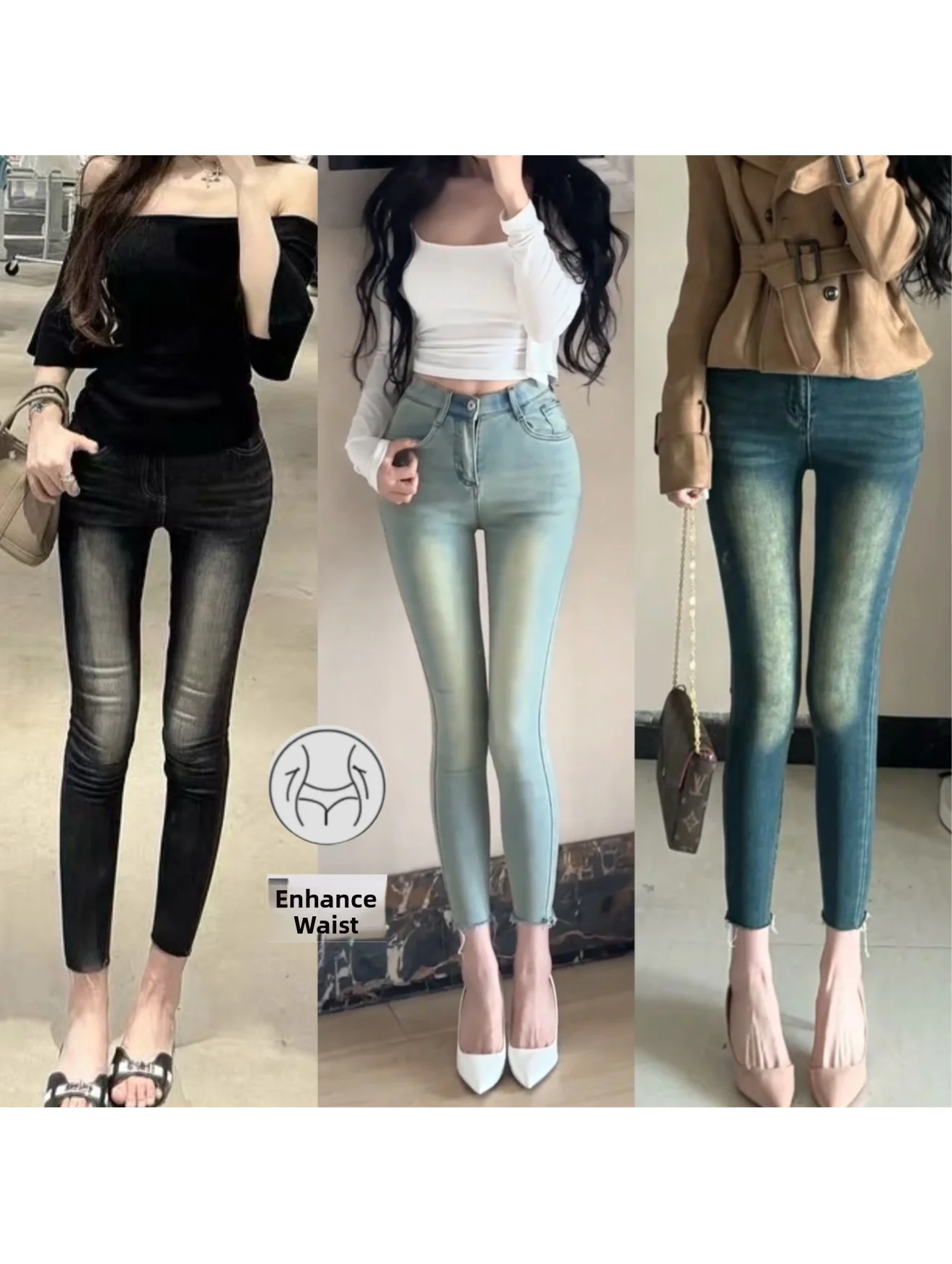 

High Waist Slim Fit Jeans Elastic Comfortable Korean Sle Versatile Skinny Pants Women's Casual Cotton Stretch Denim