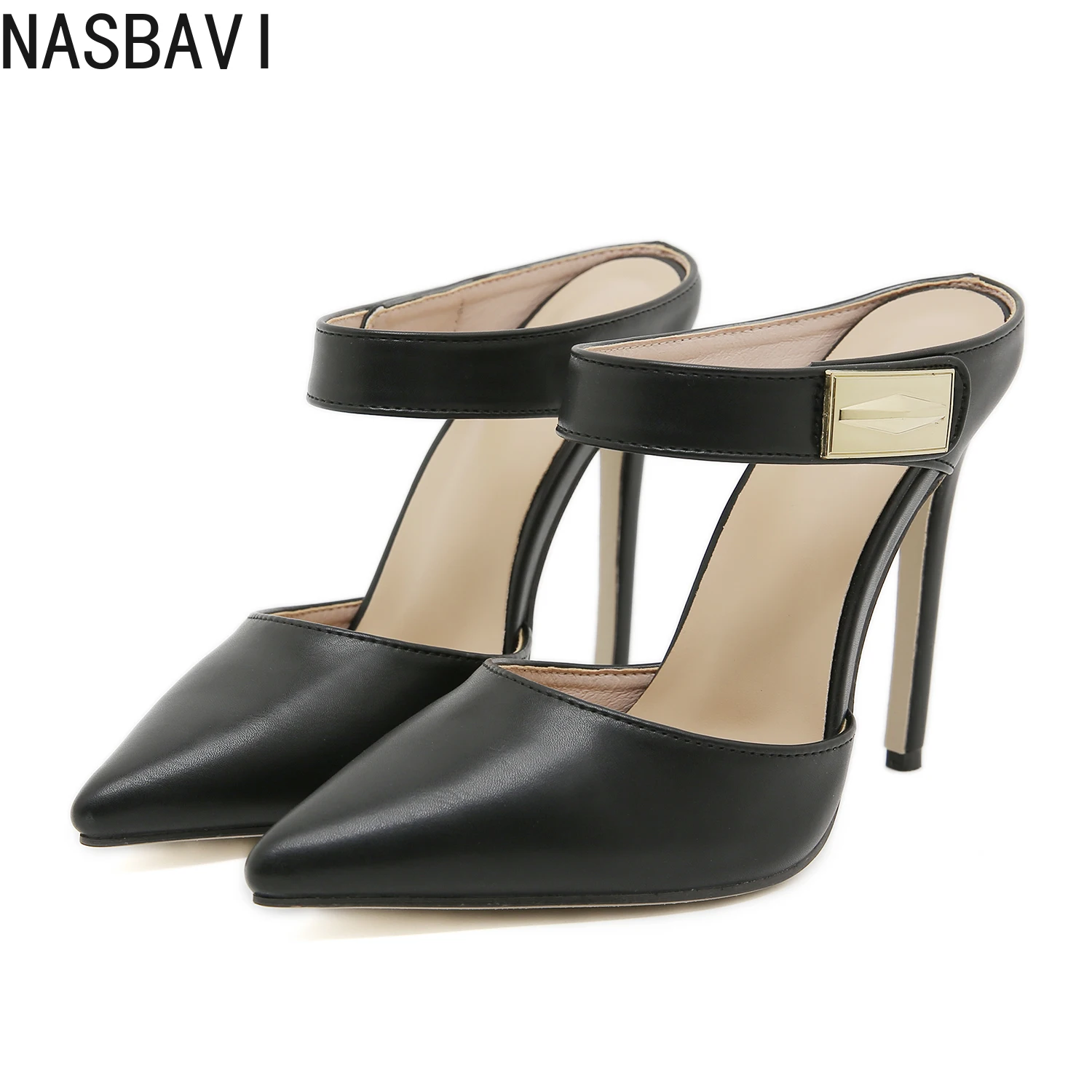 

Новые женские вечерние модельные туфли на высоком каблуке с острым носком, украшенные металлом