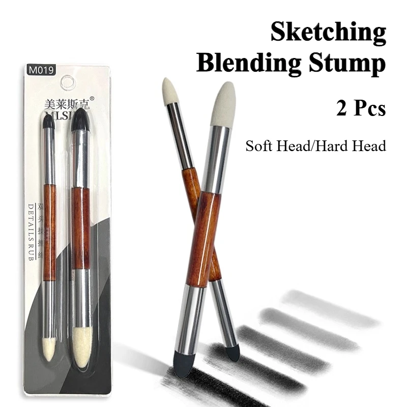 MLSIKE Paint Sponge Pen Blending Stump Double Headed Black and White Tip Rub and Buff Rubbing Pen Sketching Rubbing Pen