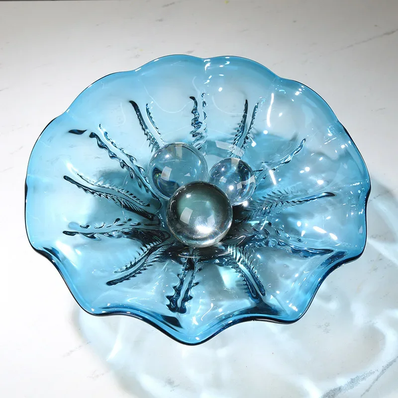 DSA light luxury blue petal glazed fruit plate candy storage plate modern light luxury living room model house sales office