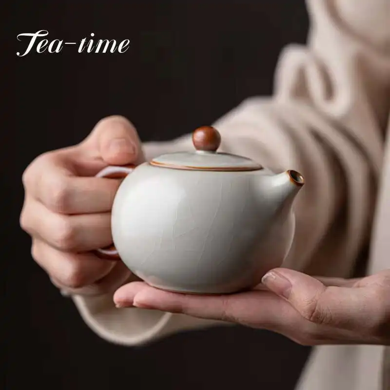 200ml Chinese Ru Kiln Tea Pot Handmade Ceramics Xishi Teapots Can Improve Tea Maker Pot Kung Fu Puer Kettle Tea Ceremony Gift